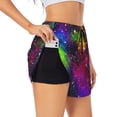 thumbnail image 3 of Lsque Bright Universe Printed Women's Running Shorts with Liner Pockets,Elastic Quick Dry Workout Athletic Gym Yoga Shorts,Womens High Waist Shorts-, 3 of 9