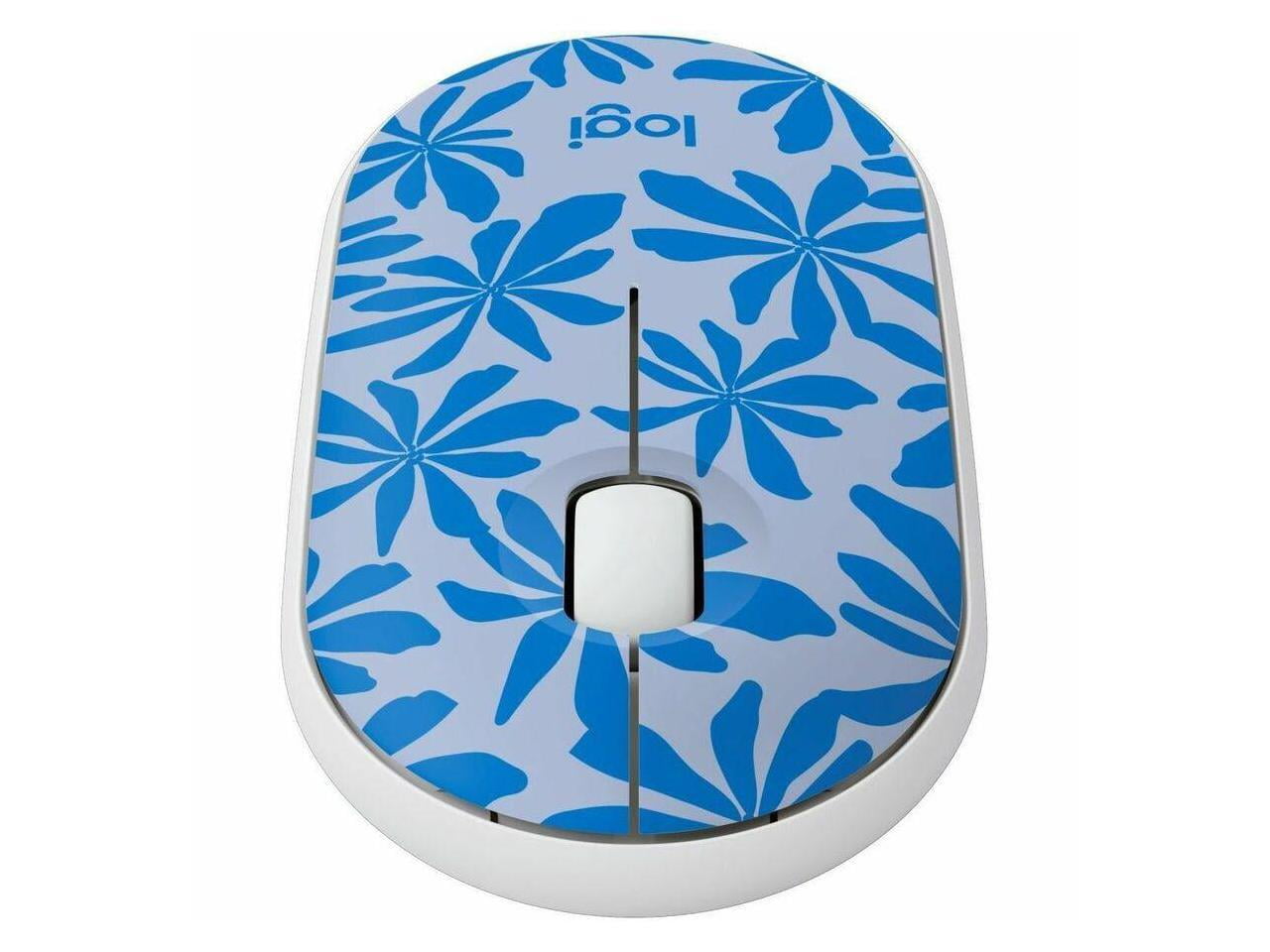 Logitech M340 Wireless Mouse with Limited Edition Prints  USB Receiver and Silent Clicks  Portable Wireless Mouse for Laptop  PC  Windows  Chrome  Surface - Blue Floral