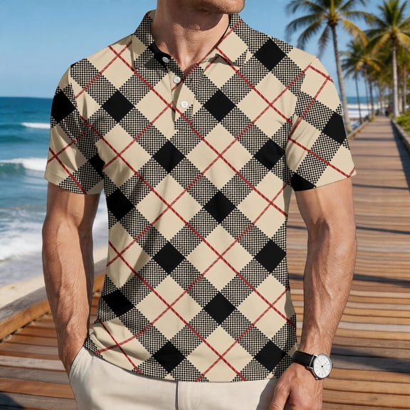 Homeyce Short Sleeve Polo Shirts for Men Collared Button Polo Shirts Casual Basic Lightweight Shirt Plaid Short Sleeve Tee Shirt,Gray M