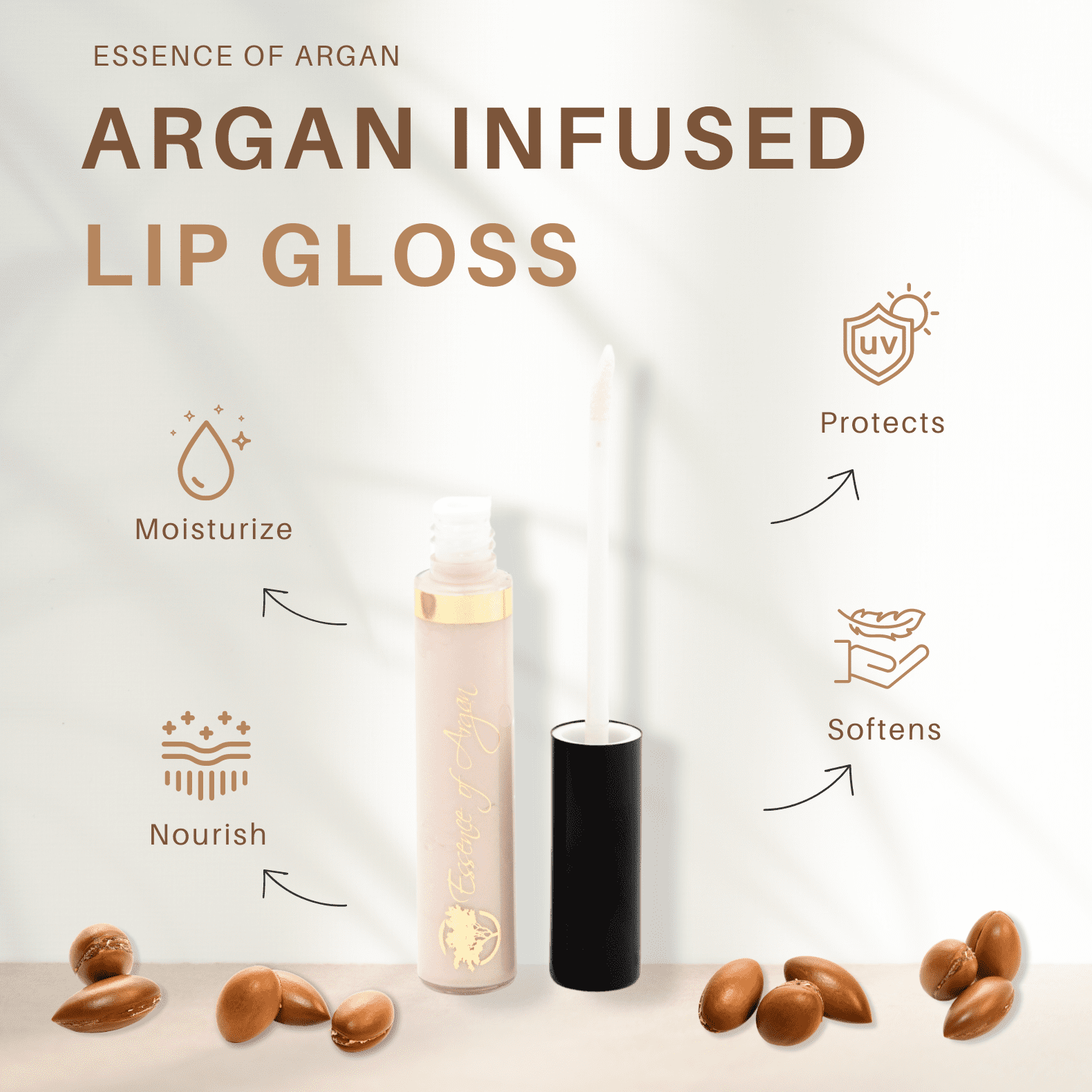 Essence of Argan Lip Gloss, Natural, Moisturizing, Plumping, Inspiration