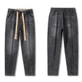 thumbnail image 5 of YLSDY Men's Roll Cuff Elastic Waist Jeans, Drawstring Design, Relaxed Fit Casual Daily Denim Pants Gray XXXL, 5 of 8
