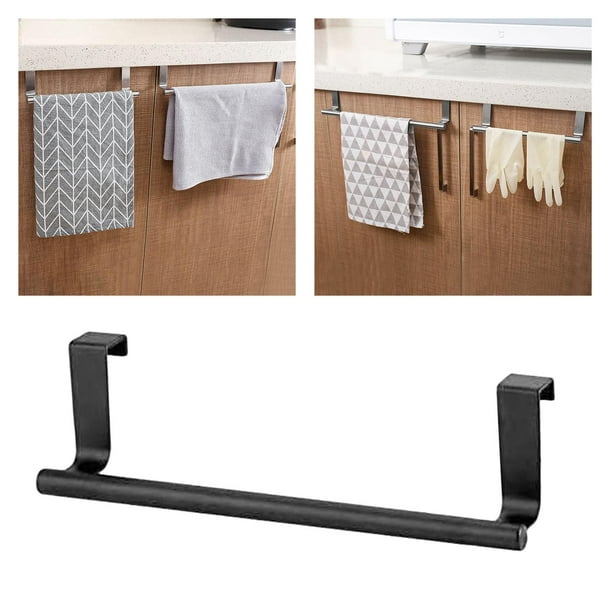 Toallero De Pared Negro Sin Taladro - Barra Para Toallas De Baño Y Cocina, Acero Inoxidable
