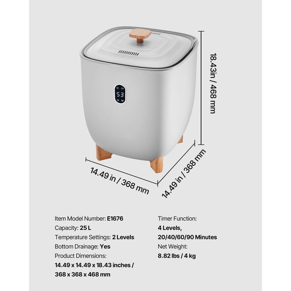 Dranite Large Capacity 25L Heated Towel Warmer Bucket with 20/40/60/90 Mins Timer & LED Display - Fast Warming for Blankets, Robes Perfect for Bathroom, Home SPA, Countertop or Floor Use, Gray