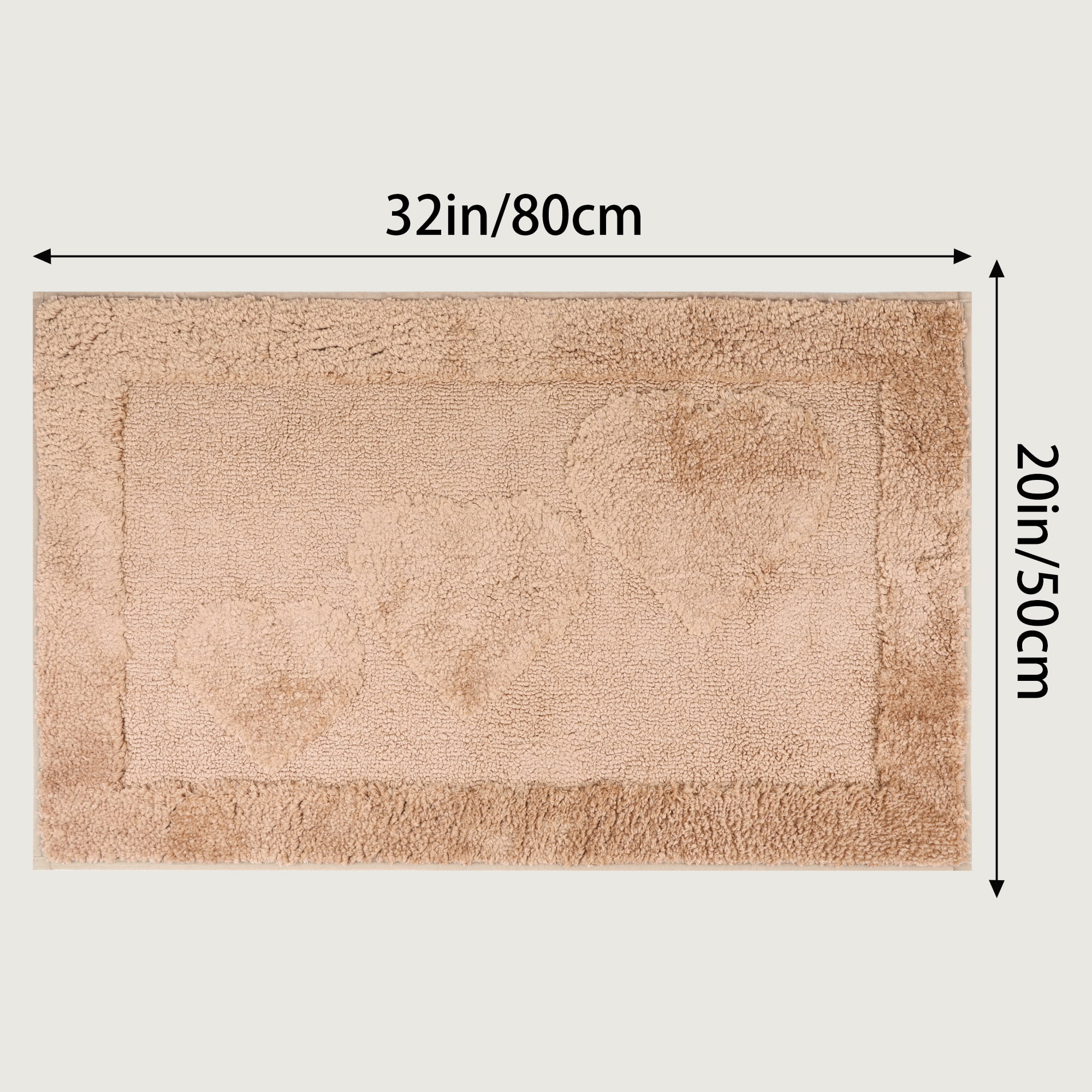 Unique Bargains Cute Heart Pattern Bath Rugs Mat Soft Absorbent Bath Rugs Khaki 20" x 32"