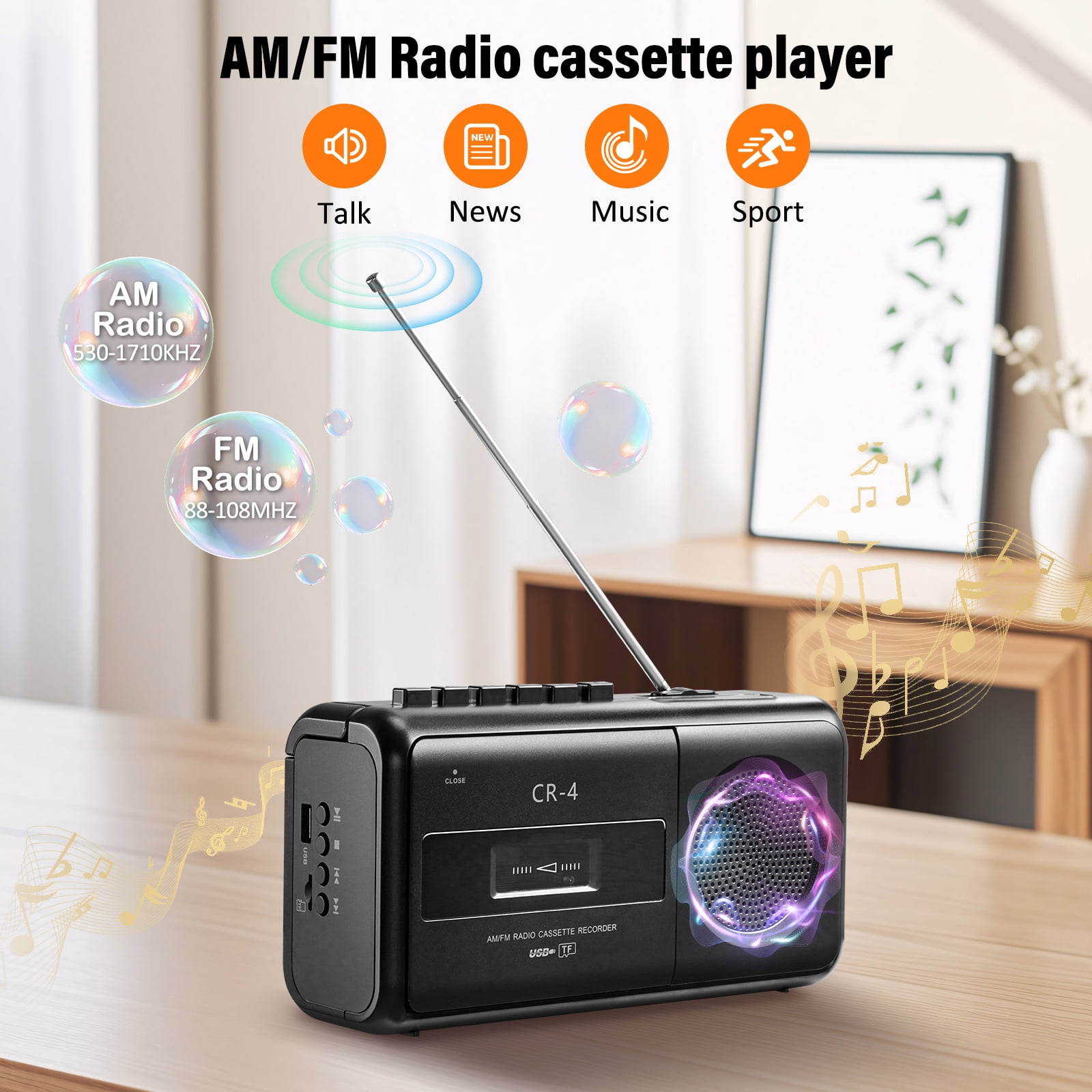 Cassette Player, Portable Cassette Tape Player, Support FM/AM/SW