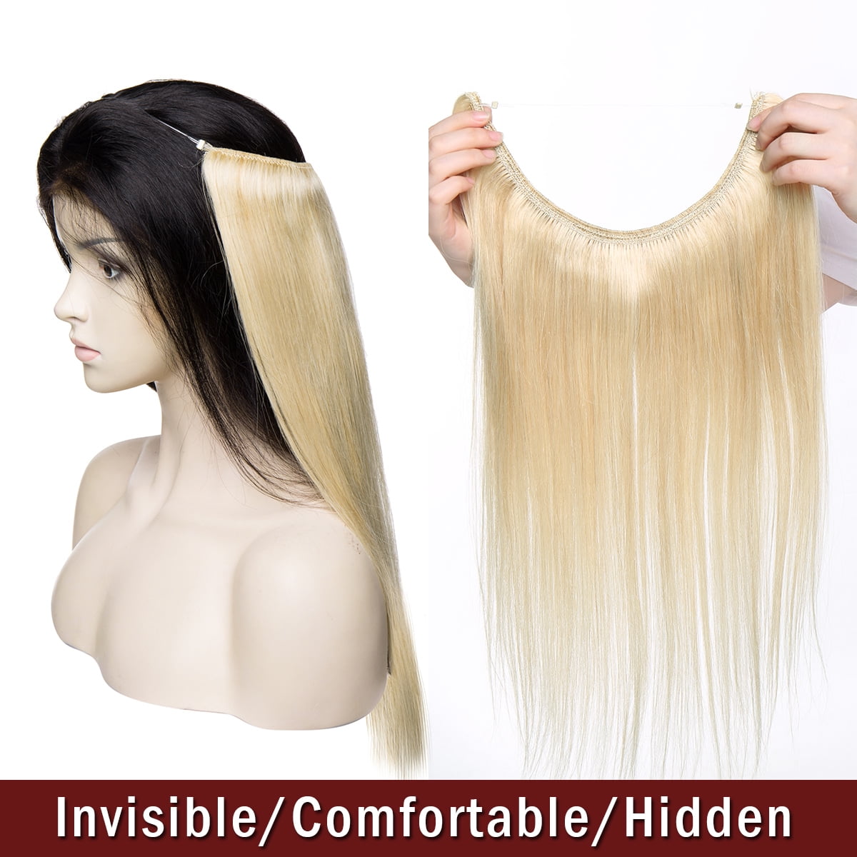 SEGO Wire in Human Hair Extensions Hidden Hair Extensions with Invisible Band Translucent Fish Line Hairpiece without Clip