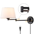 thumbnail image 2 of C Cattleya 2-Pack Indoor Wall Light with Linen Shade Black Finish Swing Arm Wall Light Plug-In/Hardwired, 2 of 8