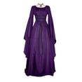 thumbnail image 1 of Fozruso Robe Maxi pour Femmes Médiévale Rétro Gothique Robe à Manches Longues Lacée Cosplay Soirée Bal (Violet), 1 of 5