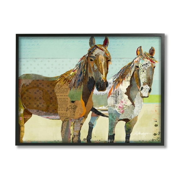 Stupell Industries Wild Farm Horses Layered Newsprint Collage Arrangement Graphic Art Black Framed Art Print Wall Art, Design by Traci Anderson