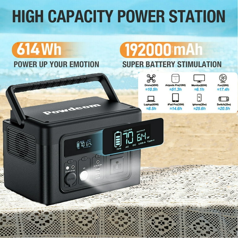 Powdeom Portable Power Station 614Wh Capacity, Solar Generator