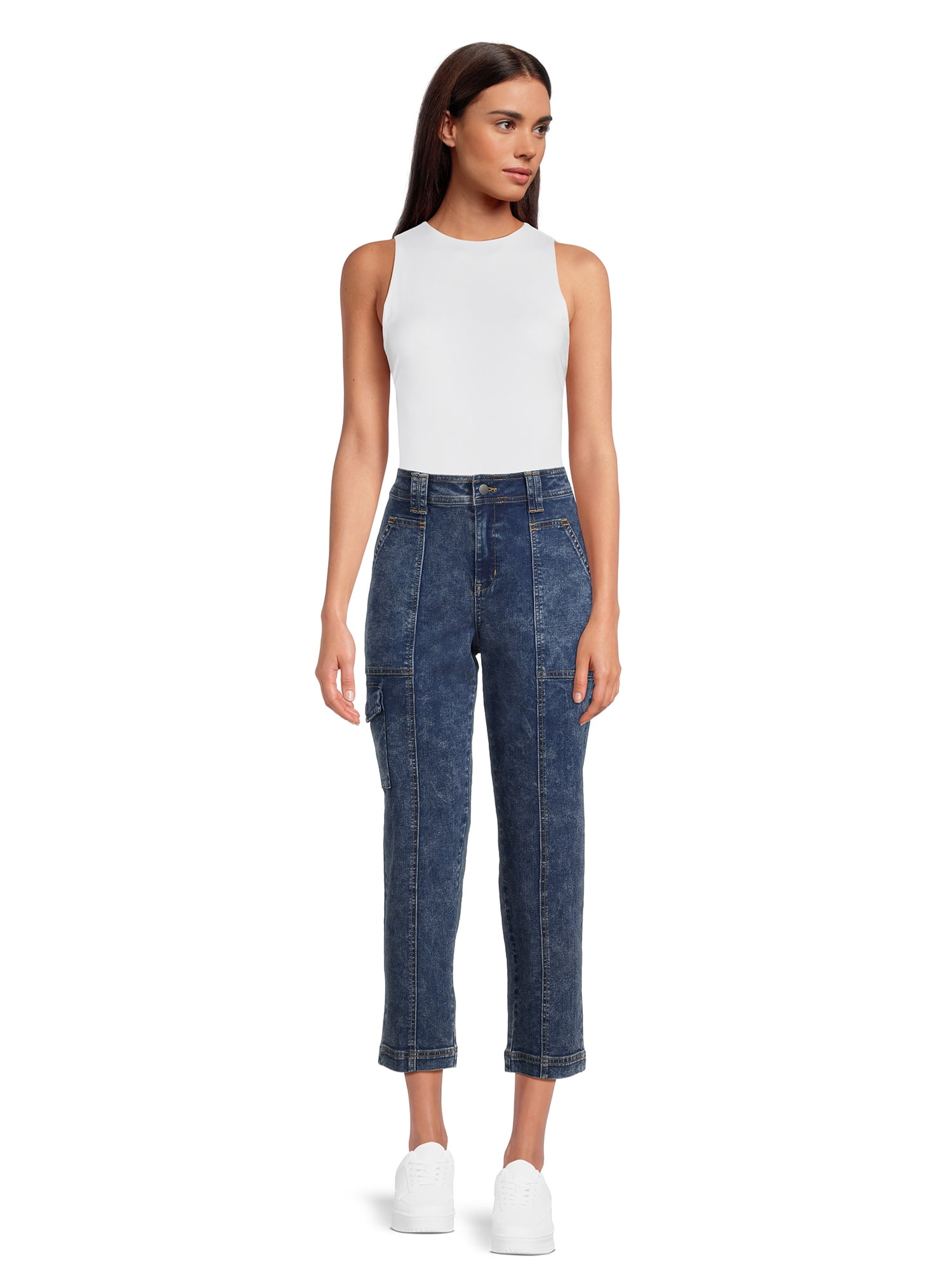 Time and Tru Women's Mid Rise Straight Utility Pants, 27" Inseam