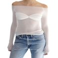 thumbnail image 4 of Women y2k Fairycore Tops Solid Color Off Shoulder Flared Long Sleeve T-Shirts, 4 of 5