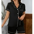 thumbnail image 2 of LANBAOSI Womens Silk Satin Pajamas Set Short Sleeve 2-piece Sleepwear Button Down Pjs Sets, Black M, 2 of 7