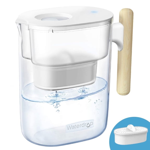 Waterdrop Chubby 10-Cup Water Filter Pitcher with 1 Filter, Long-lasting (200 gallons), 5X Times Lifetime Filtration Jug, Reduces Lead, Fluoride, Chlorine and More, BPA Free, Clear