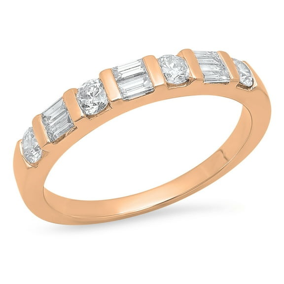 Dazzlingrock Collection 0.47 CT 14K Round, Baguette White Diamond Wedding Ring, Rose Gold, Size 8.5