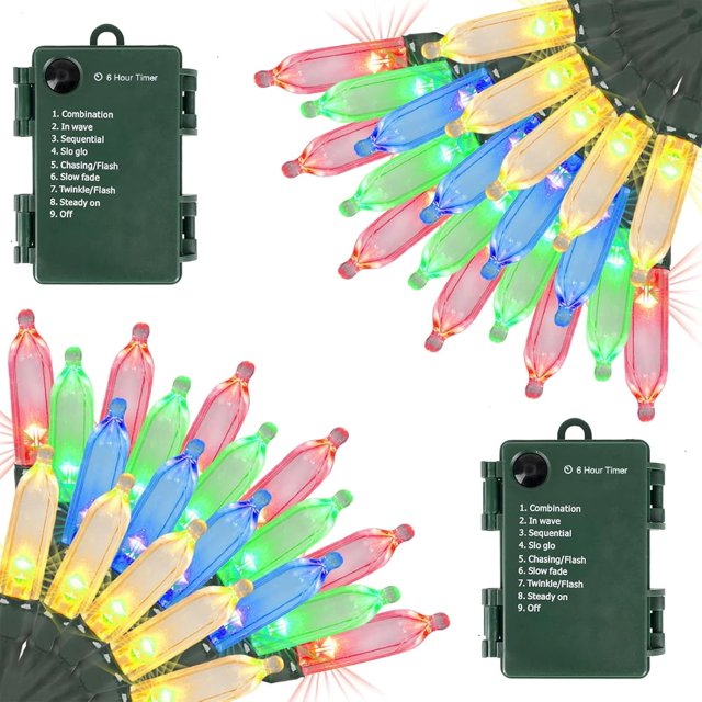 Battery Operated Christmas Lights 2 Pack 18 Ft 50 Count Clear Mini String Lights Battery Powered with 6 hour timer Xmas Tree Lights Outdoor Waterproof for Indoor Party Festival Decorations (2PC;50LED)
