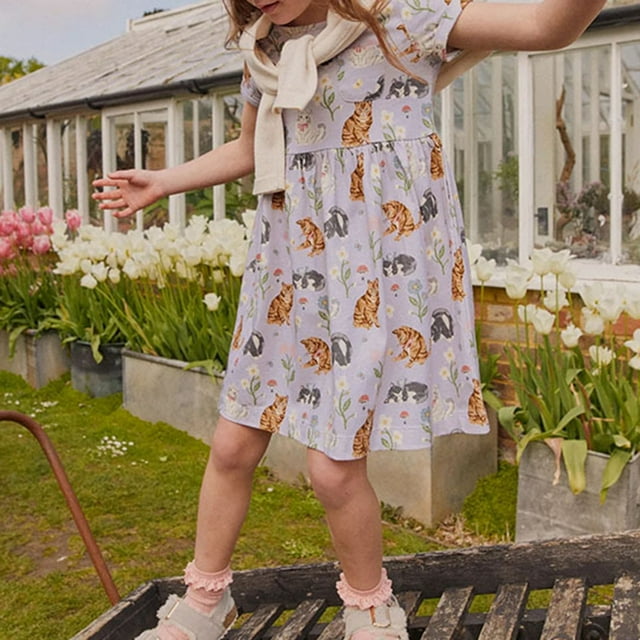 Robes pour Filles Confortables Décontractées Tenue à Imprimé Animal pour Tout-Petits Manches Courtes pour Usage Quotidien Printemps Été Automne Coupe Ample Robe pour Enfants