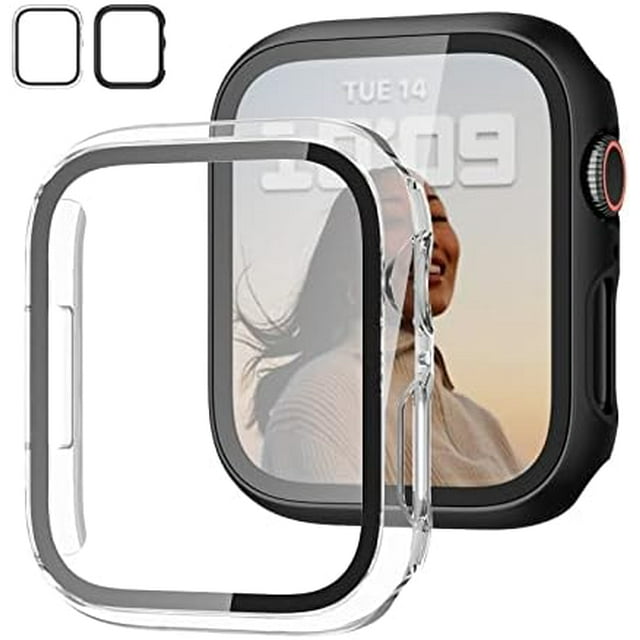 2 Pack Case with Tempered Glass Screen Protector for Apple Watch SE(2023) Series 6/5/4/SE 40mm JZK Slim Guard Bumper Full Coverage Hard PC Protective Cover HD Ultra-Thin Cover for iWatch