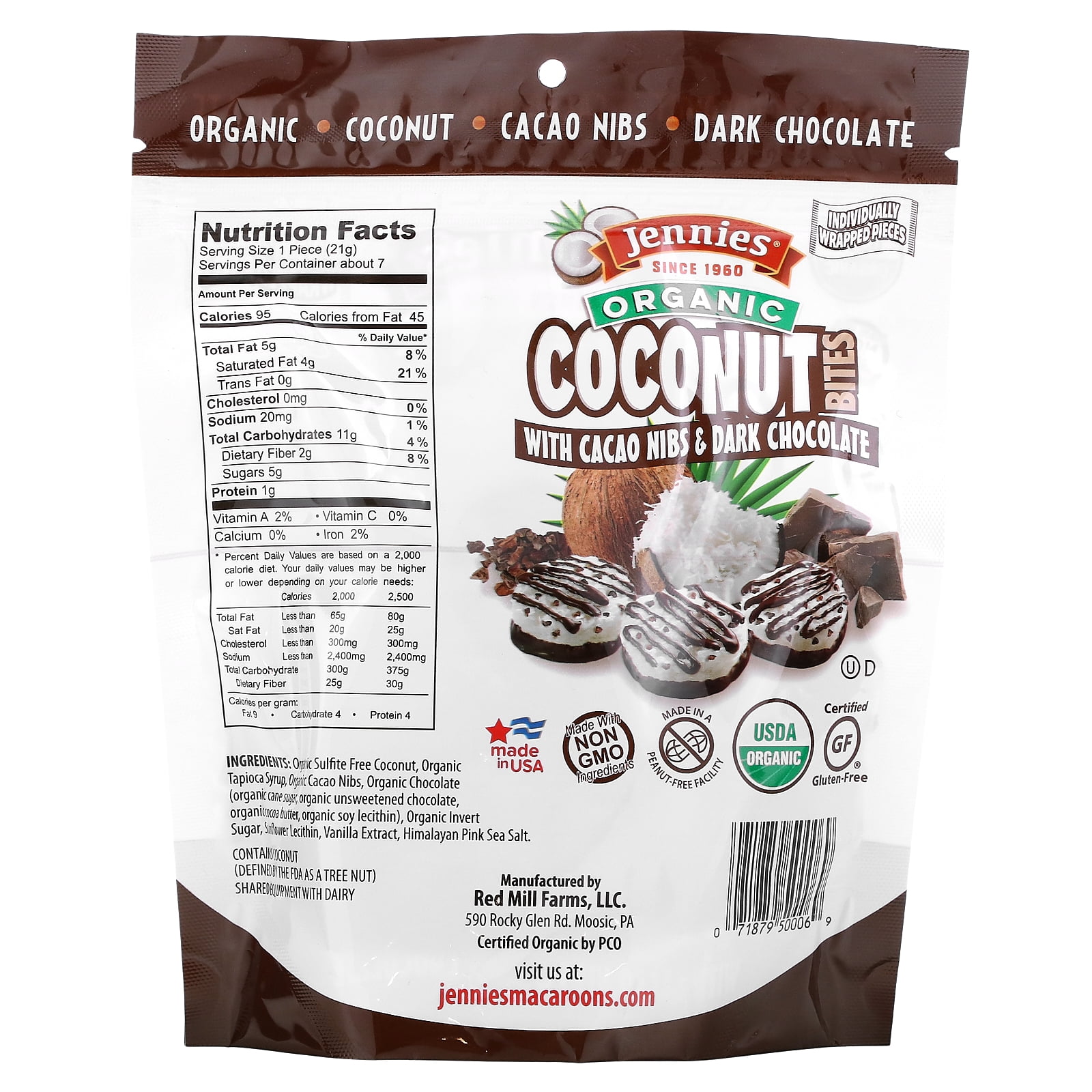 Jennies Coconut Bites - Organic - Cacao Chocolate, 5.25 Oz