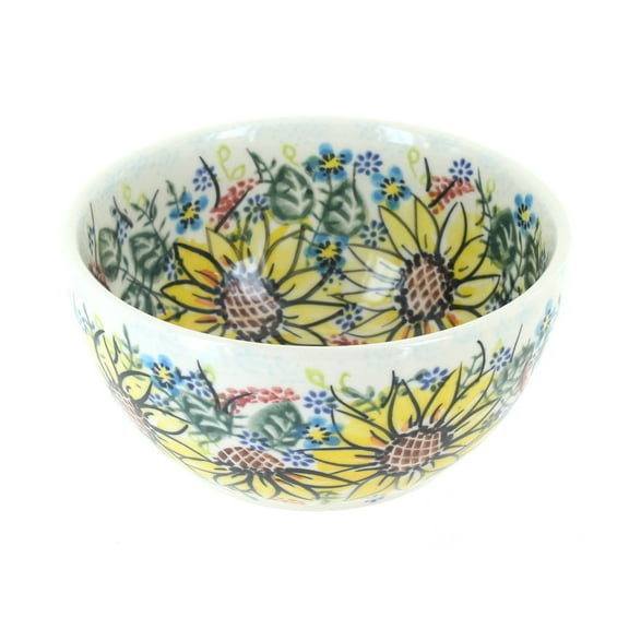 Blue Rose Polish Pottery Sunflower Maze Dessert Bowl