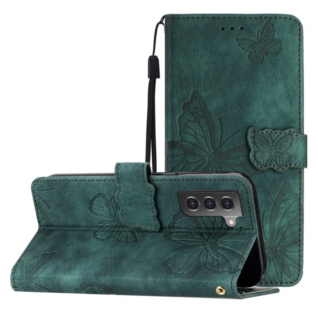 Compatible avec Samsung Galaxy S21 5G Étui Papillon en Relief avec Portefeuille et Support