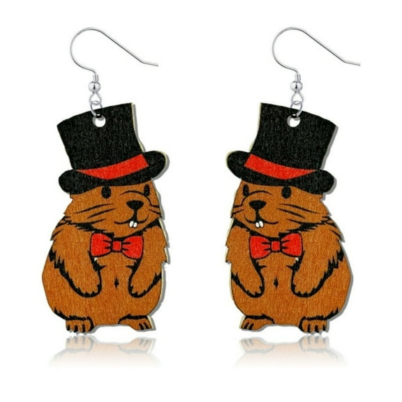 Groundhog Earrings-Cute Handmade Jewelry, Lightweight Wooden for Costume Accessories Gifts