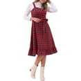 thumbnail image 2 of INSPIRE CHIC Plaid Vintage Dress for Women Ruffled Sleeveless Tie Waist A-Line Pinafore Overall Dresses M Red, 2 of 6