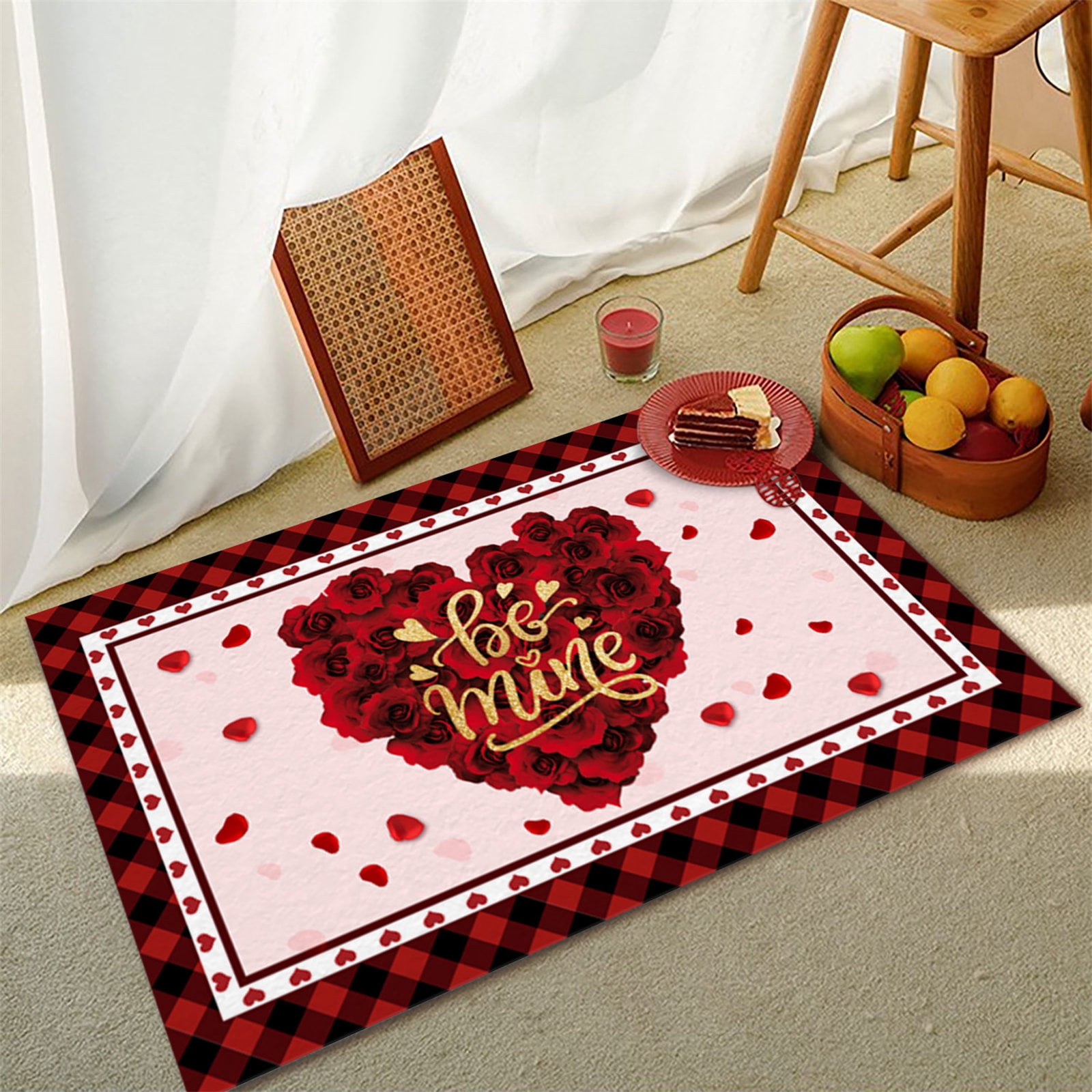 WUJDF Valentines Day Door Mat,Red And White Love Hearts Indoor Outdoor Non-Slip Doormat,Entryway Front Porch Valentine's Day Welcome Mat for Entrance Decor (1Pc/27.5"X15.7")