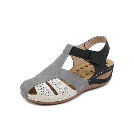 

Lumento Ladies Platform Shoe Closed Toe Wedge Sandals Summer Sandal Hollow Out Shoes Outdoor Breathable Massage Black 7