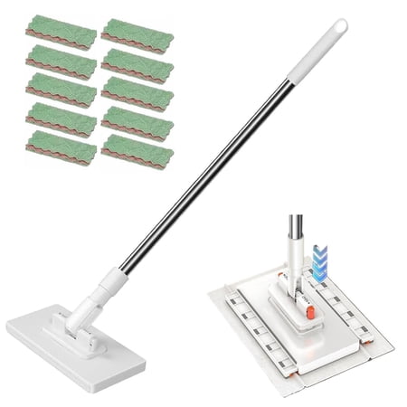 39.4" Hands-Free Multi-Purpose Flat Mop, One-Click Cleaning Mop with 10 Reusable Cloths for Kitchen & Home