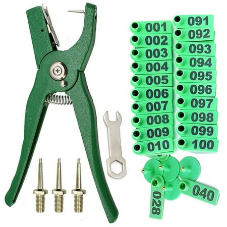 

Livestock Animal Ear Tag Pliers with Number 001-100 Ear Tags and 3 Pins for Installing Cattle Sheep Pigs Ear Tags