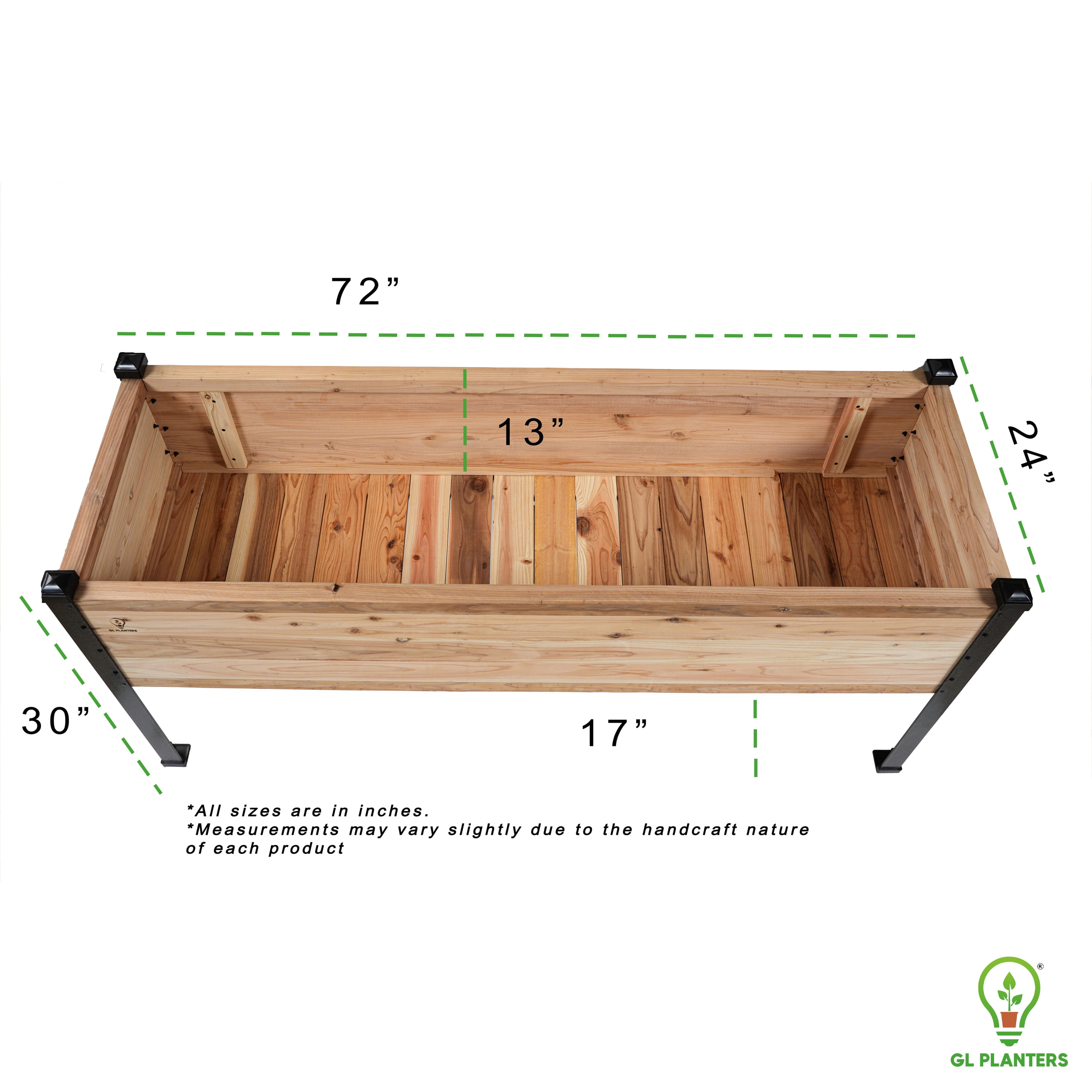 Raised Cedar Garden Planter, Elevated Planter 72"x24"- 30" Height