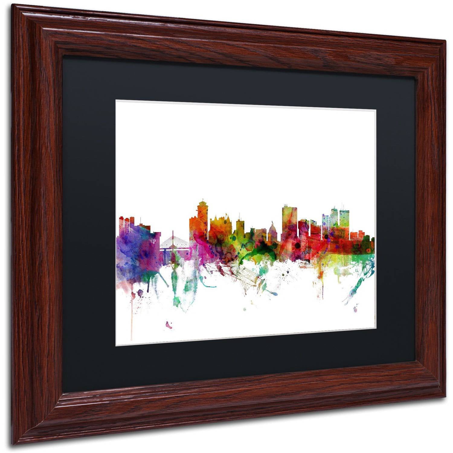 Trademark Fine Art "Winnipeg Canada Skyline" Canvas Art by Michael Tompsett Black Matte, Wood Frame