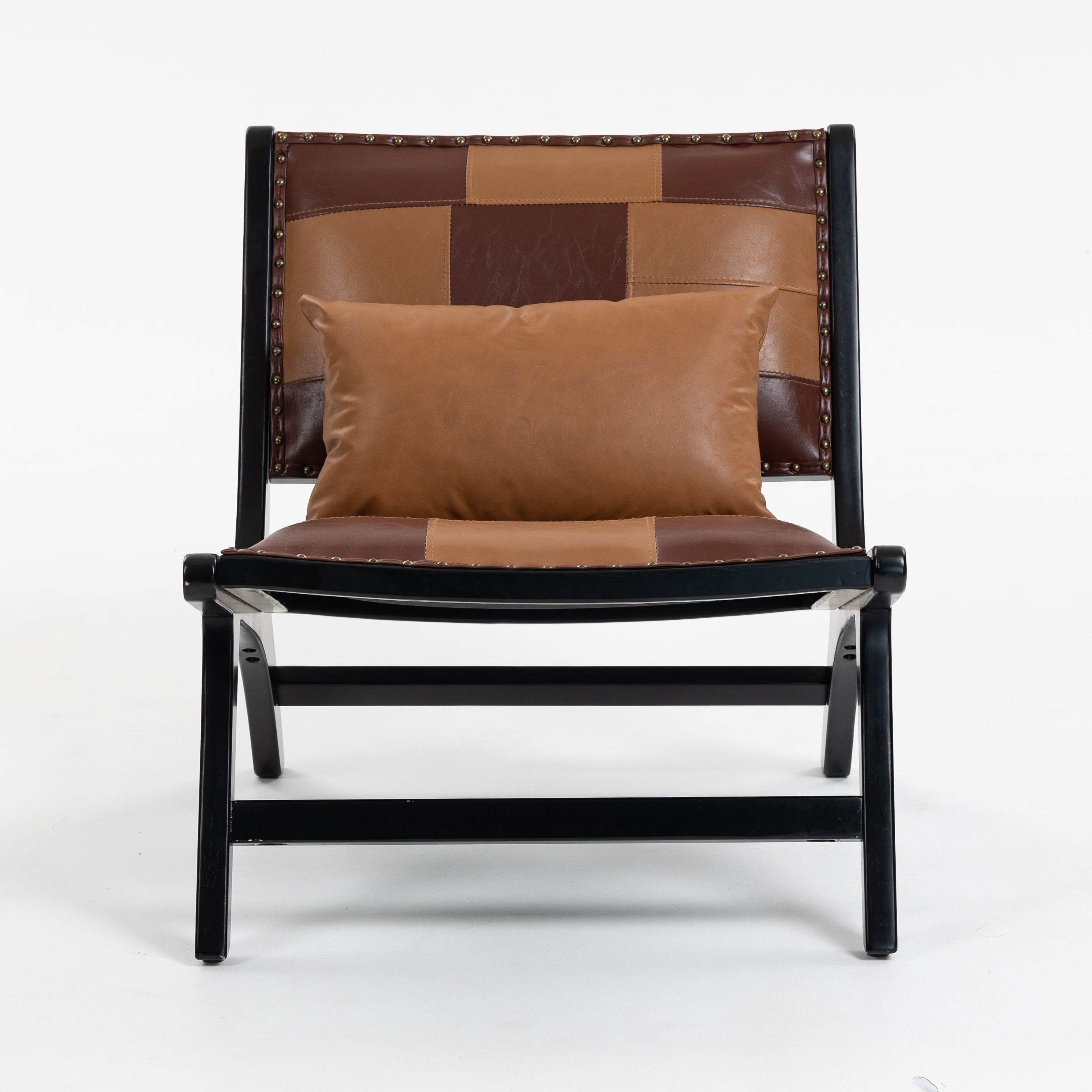 Aukfa Mid Century Accent Chair with Solid Wood Frame, Scandinavian Lounge Arm Chair for Living Room Bedroom,Brown