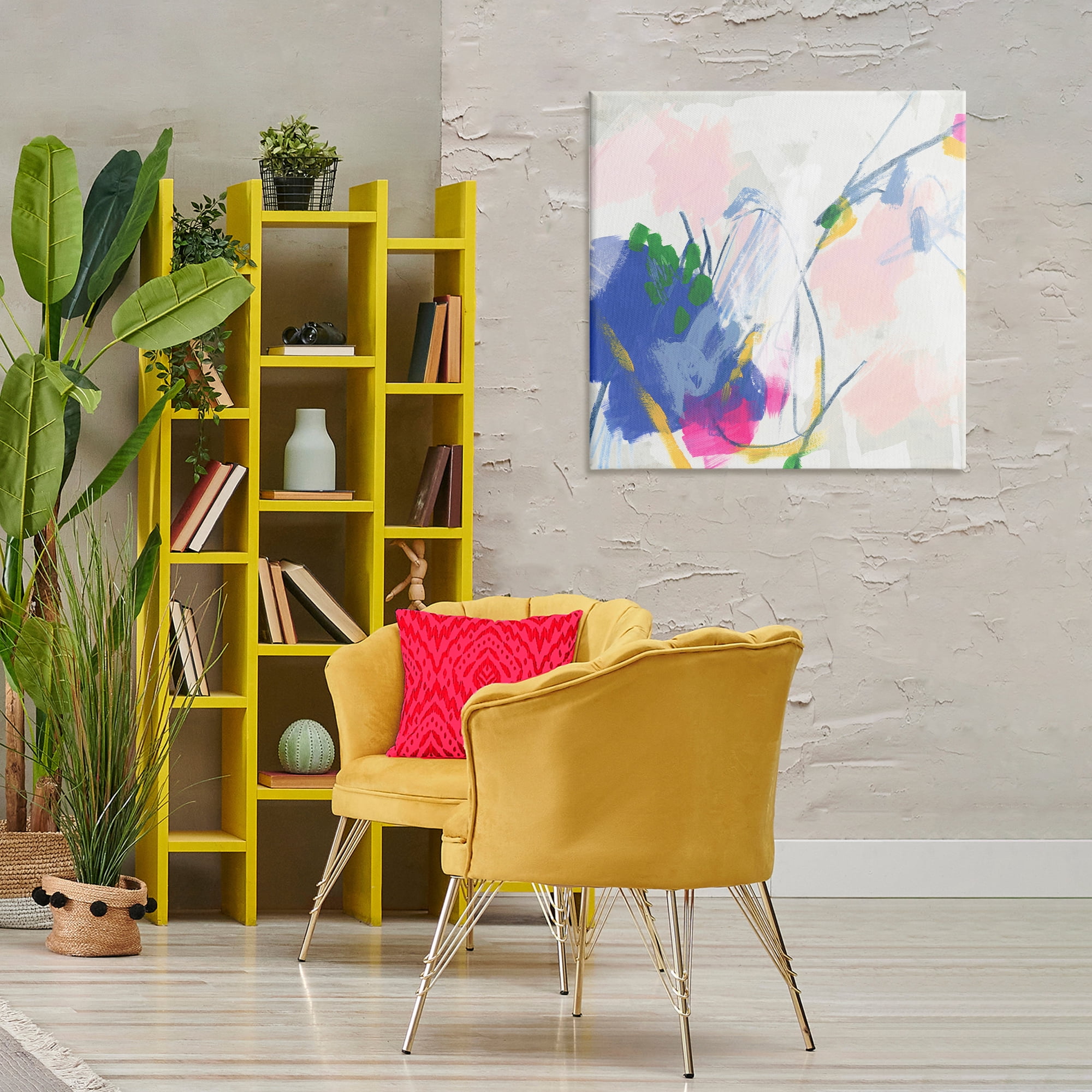 Stupell Industries Pink & Blue Abstraction Abstract Painting Gallery Wrapped Canvas Art Print Wall Art, 30 x 30
