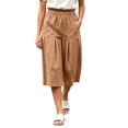 thumbnail image 2 of Guluxicc Women's Cotton Cropped Pants with Pockets Elastic Waist Wide Leg Capris for Everyday Wear Summer Casual Outfits, 2 of 9