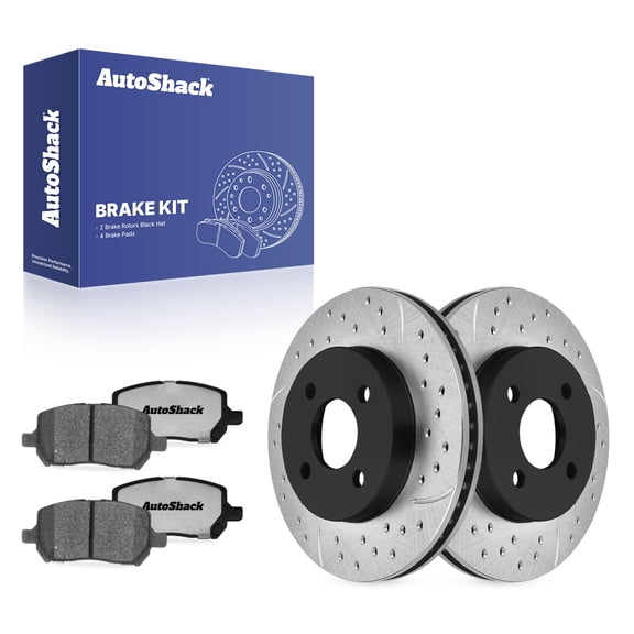 AutoShack Front Vented Drilled & Slotted E-Coated Brake Rotors   Ceramic Pads 6-PC Brake Kit Replacement for 2005-2010 Chevrolet Cobalt 2003-2007 Saturn Ion ShadowGuard 10.08" (256 mm)