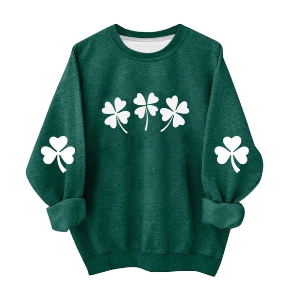 Vestido de Manga Larga una Línea para las Mujeres Imprimir el Día de San Patricio Sudadera con Capucha Forrada de Lana para la Calidez de los Niños Casual Suelto Cuello Redondo de Manga Larga