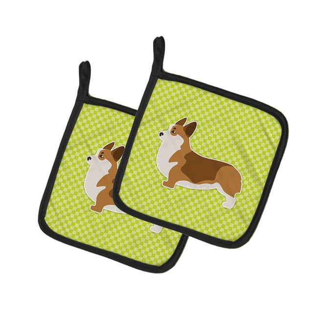 Carolines Treasures BB3820PTHD Corgi Damier Vert Paire de Porte-Pots