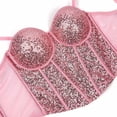 thumbnail image 4 of QHFBli Womens Glitter Sequin Corset Tops Lace Mesh Bustier Fish Boned Crop Top Removable Straps Tube Party Tops, 4 of 6