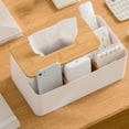 thumbnail image 4 of Organizador de escritorio de bambú, caja de pañuelos extraíble, divisor de oficina, soporte para teléfono, escritorio blanco, 4 of 7