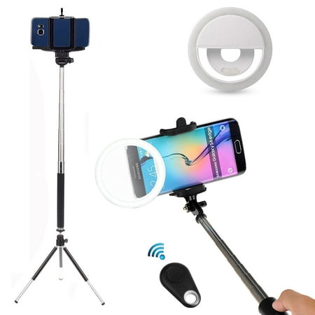 Selfie Stick For Sports Cam EEEKit 5in1 Selfie Kit for Samsung Galaxy S10 S9 Note 9 8 iPhone X 8 8 Plus, Selfie Stick Pole Monopod, Ring Fill Light Up Flash Luminous LED, Mini Tripod Stand, Mini Remote Control ()