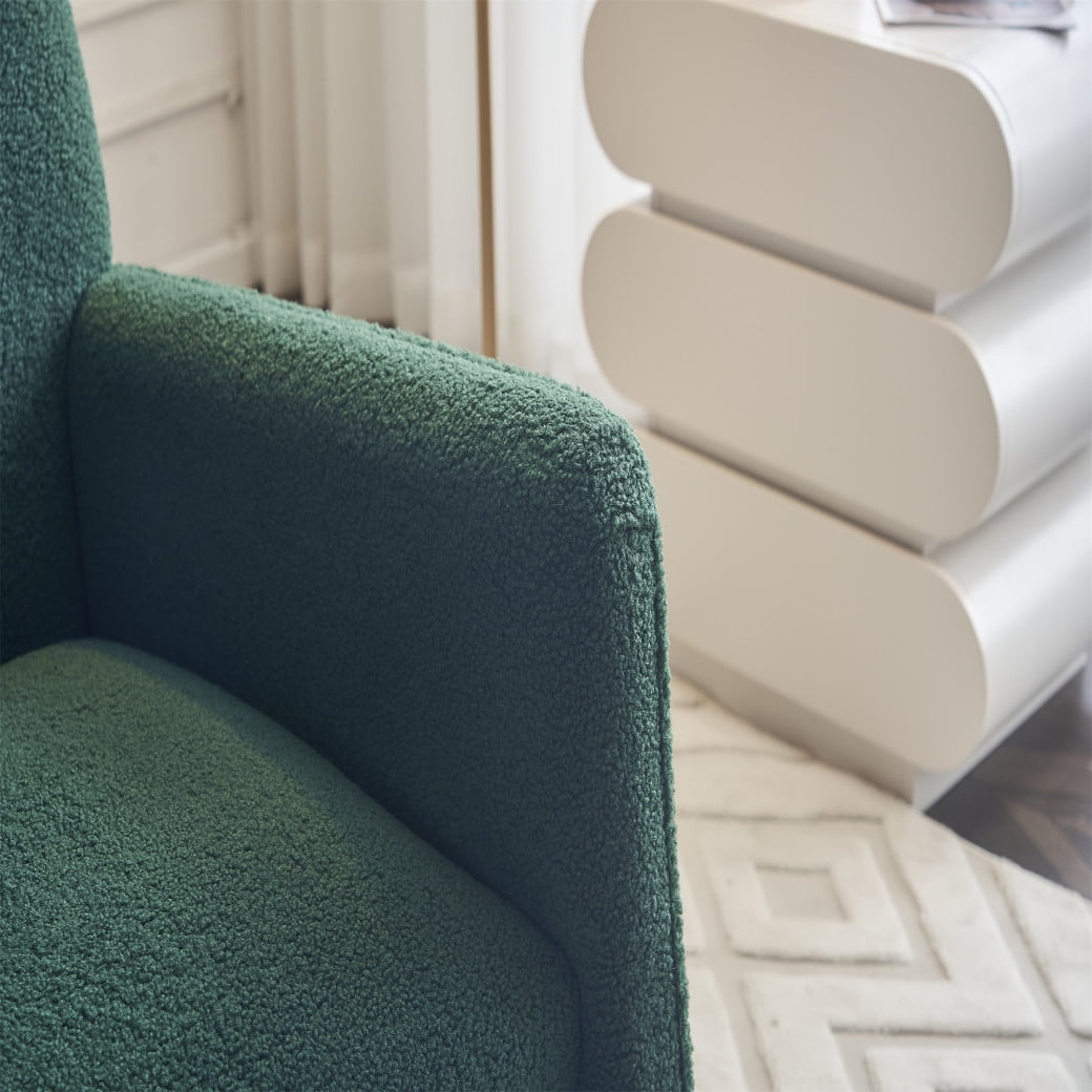 Rocking Chair Nursery, Nursery Rocking Chairs with Adjustable Footrest and Side Pocket, Comfy Rocking Chairs in Teddy Fabric, Reading Arm Glider Chair for Living Room, Bedroom, Offices, Green