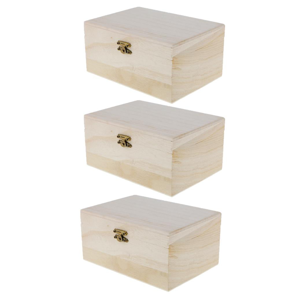 3x Plain Wood Large Boxes Wooden Box Storage Craft Handles Chest Garage Decopage 