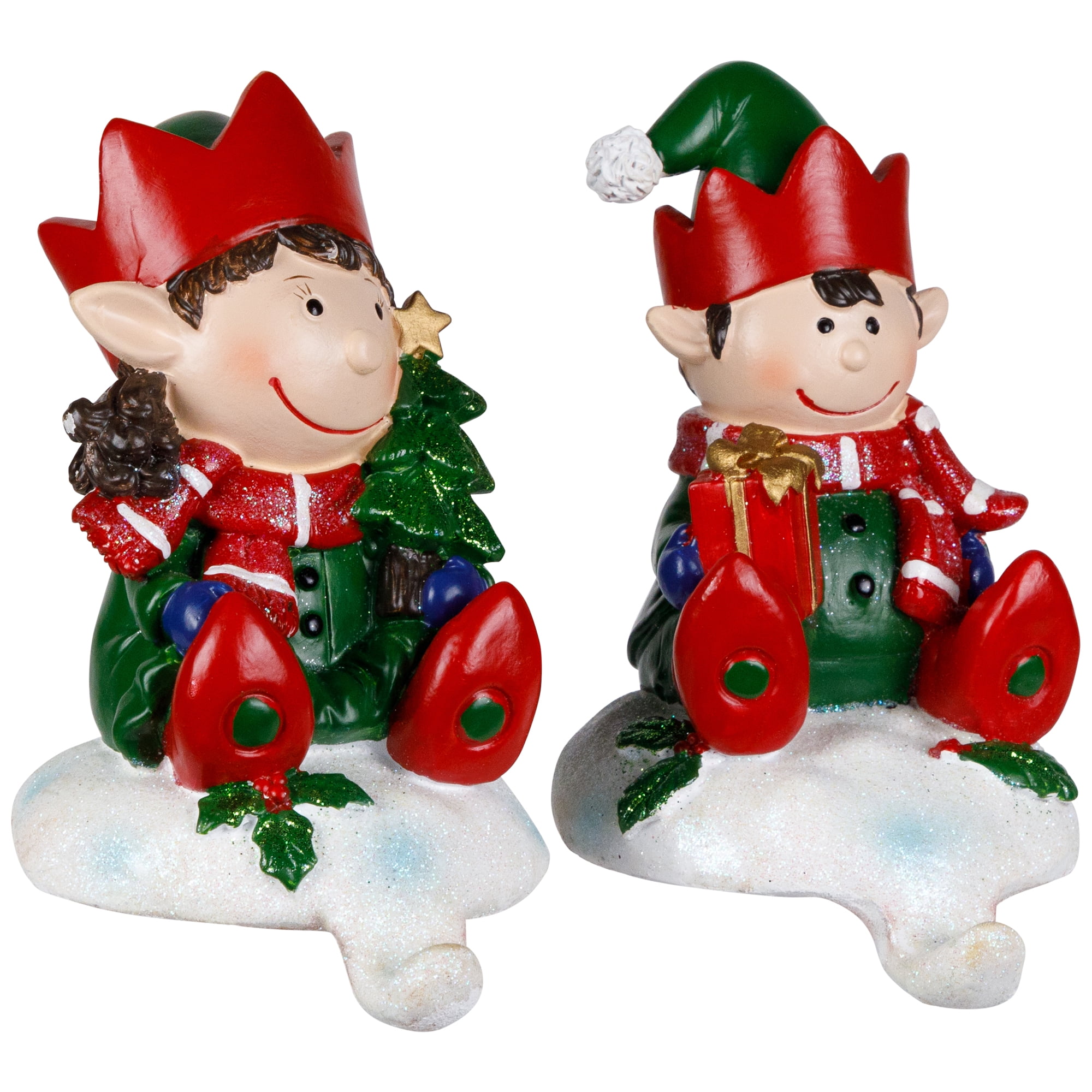 Northlight Festive Elves Christmas Stocking Holders - 5" - Set of 2