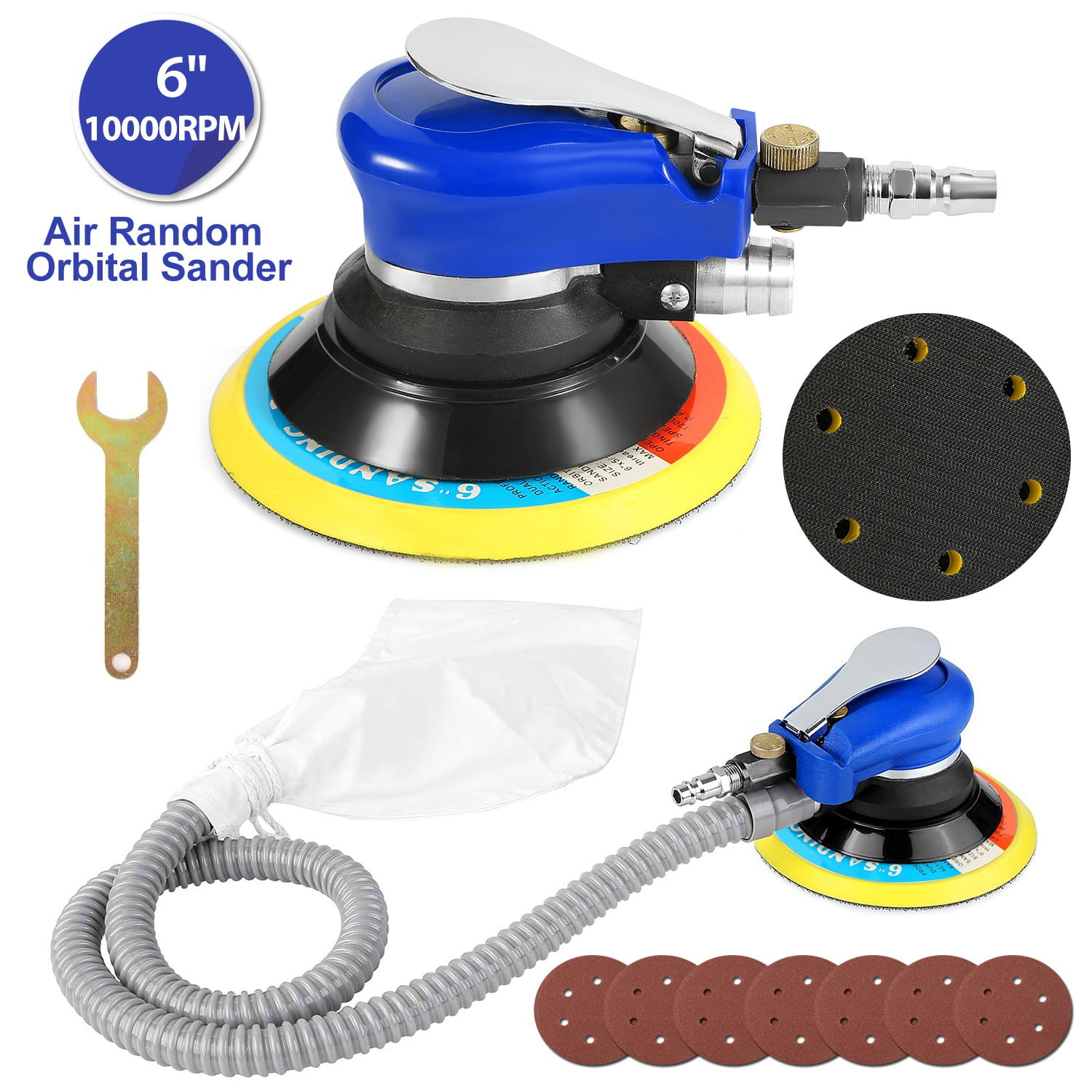 iMountek 6" Air Random Orbital Sander Pneumatic Palm Sander 10000RPM w