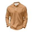 thumbnail image 3 of CCRFTGI Mens Long Sleeve Polo Shirts Fashion Casual Button Polo Tee Collared Golf Shirt Light Brown L, 3 of 6