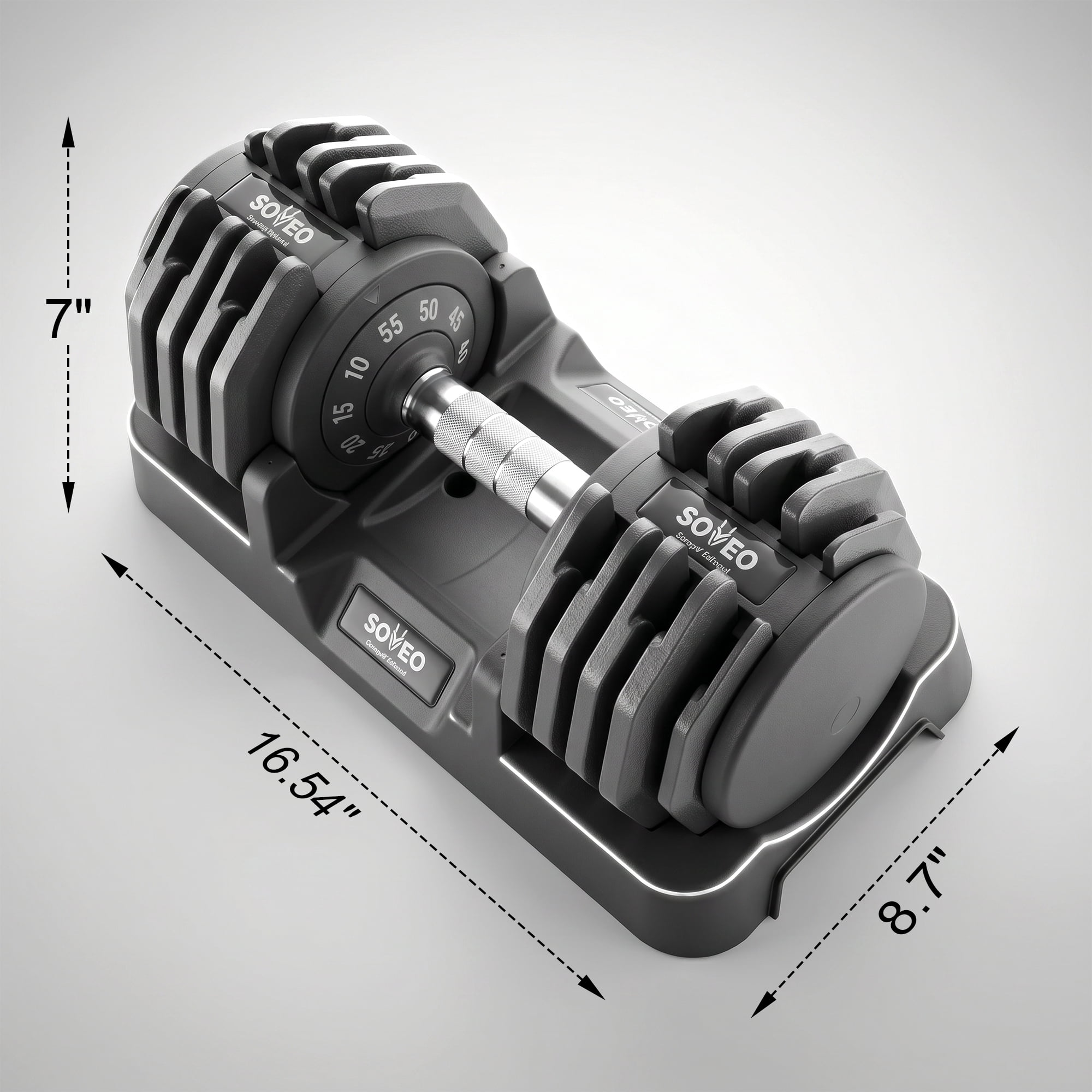 Leumius Adjustable Dumbbell, 5-55 LBS Quick-Select Weight Dumbbell with Non-Slip Grip & Base, for Home Gym Strength Training,Black