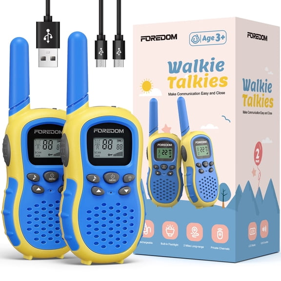 FOREDOM FD666 Rechargeable Walkie Talkies for Kids with Long Range, Flashlight - 2 Pack