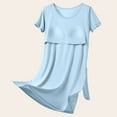 thumbnail image 4 of SwiftWear Basic Sleepshirts for Women Soft Short Sleeve Nightgowns Padded Sleepwear T-Shirt Dress with Pockets Light Blue, 4 of 9